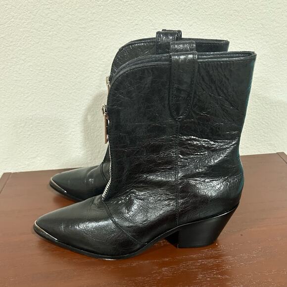 PAIGE Piper Black Leather Western / Moto Zipper Detail Booties Boots Size 9 - Picture 8 of 15